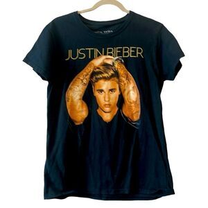 2016 Justin Bieber Black Tee - Women's Medium Band Graphic Tshirt​​​